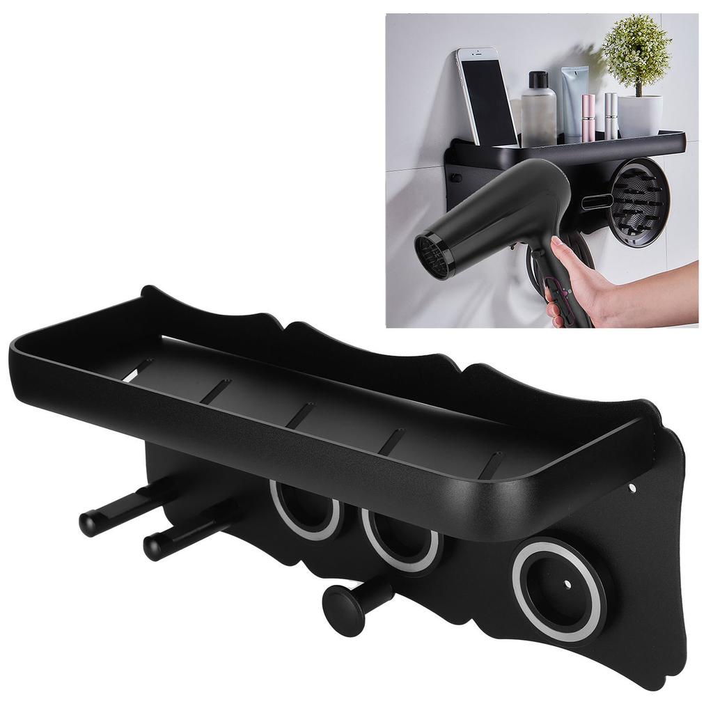 Hair Blower Stand Organizer WallMounted Hair Dryer Holder Bathroom Storage Rack Black