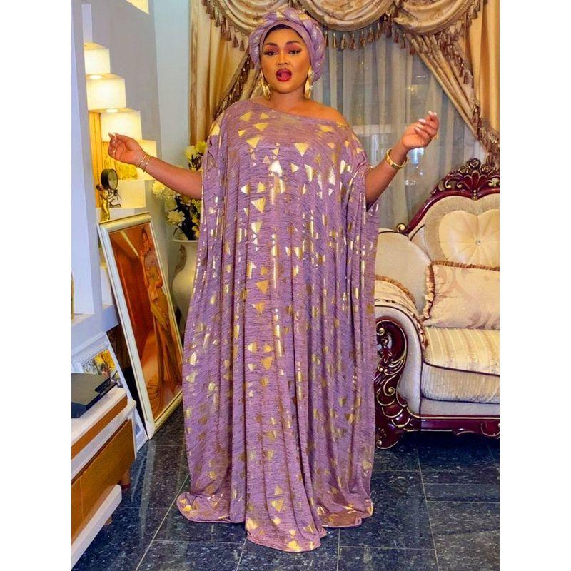 Cross-Border European and American Foreign Trade Amazon Bat Sleeve African Ethnic Style Swing Dress Bronzing Robe Dress