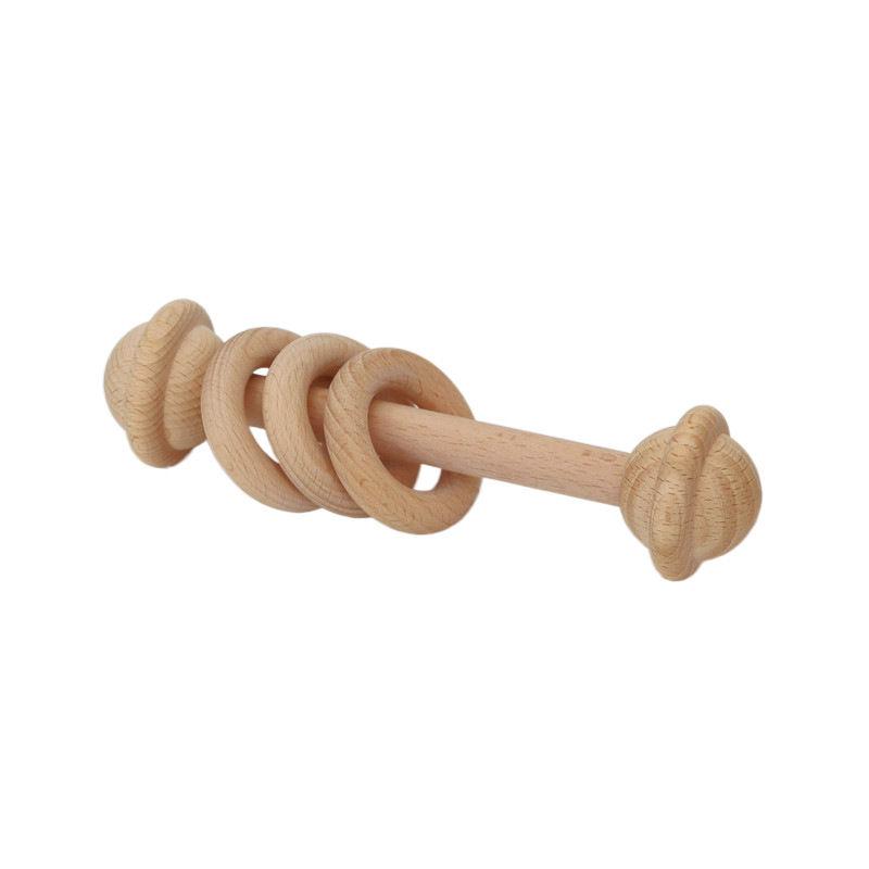 Beech Handbell Infants Baby Toy Solid Wood Unpainted Wooden Ring Soothing Funny Exercise