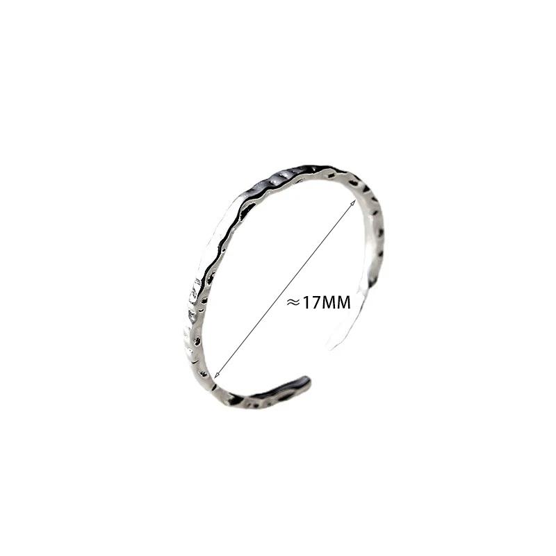 Real Sterling Silver Minimalist Geometric Round Rings for Women Trendy Fine Opening Irregular Accessories