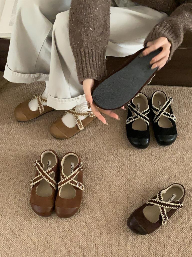 Fleece Single Shoes Female Autumn and Winter New French Temperament Fairy Ballet Gentle Evening Suede Flat Mary Jane Shoes