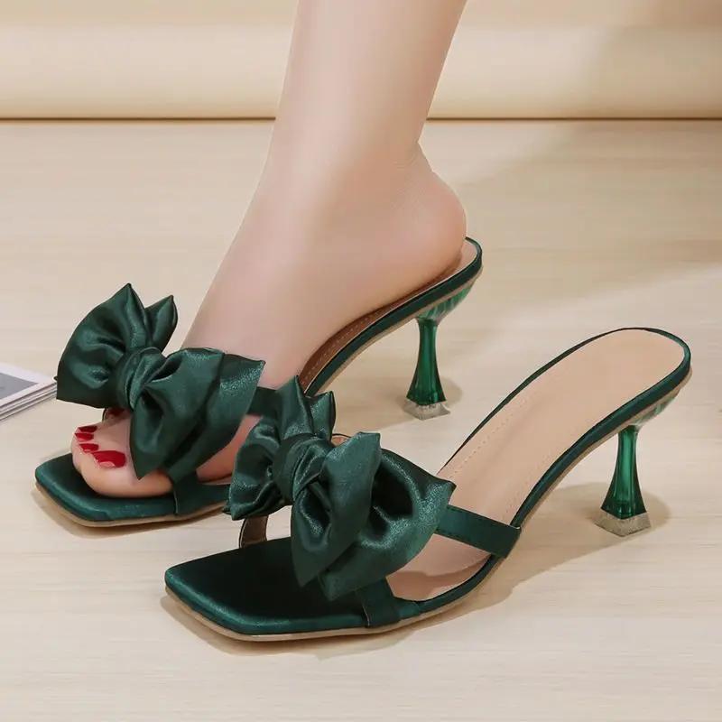 Fashion Shoes for Women With Bow Heeled Slides Low Price 39 Wholesale Sandals Designer Luxury Vip Woman Slippers Summer Sale On Shoe Pvc