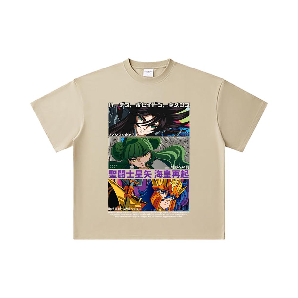 260 GSM Double Yarn 32 Count 100% Cotton Saint Seiya V3 Rerise of Poseidon Print Unisex Heavy Cotton T Shirt