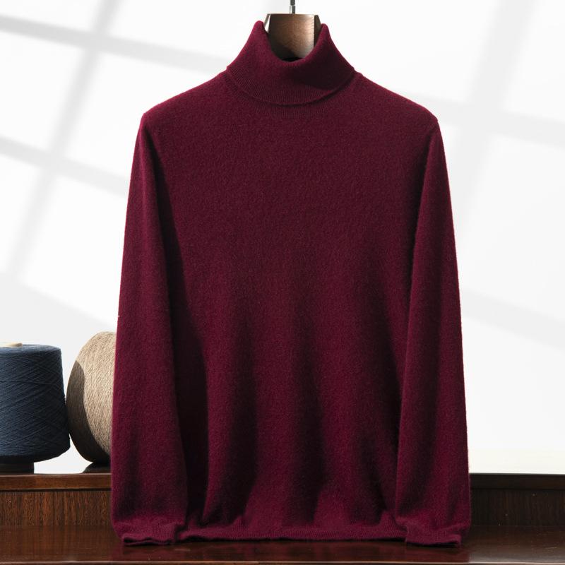 Cashmere Sweater Men's High Lapel Pullover Solid Color Sweater with Loose Knitted Sweater Inside