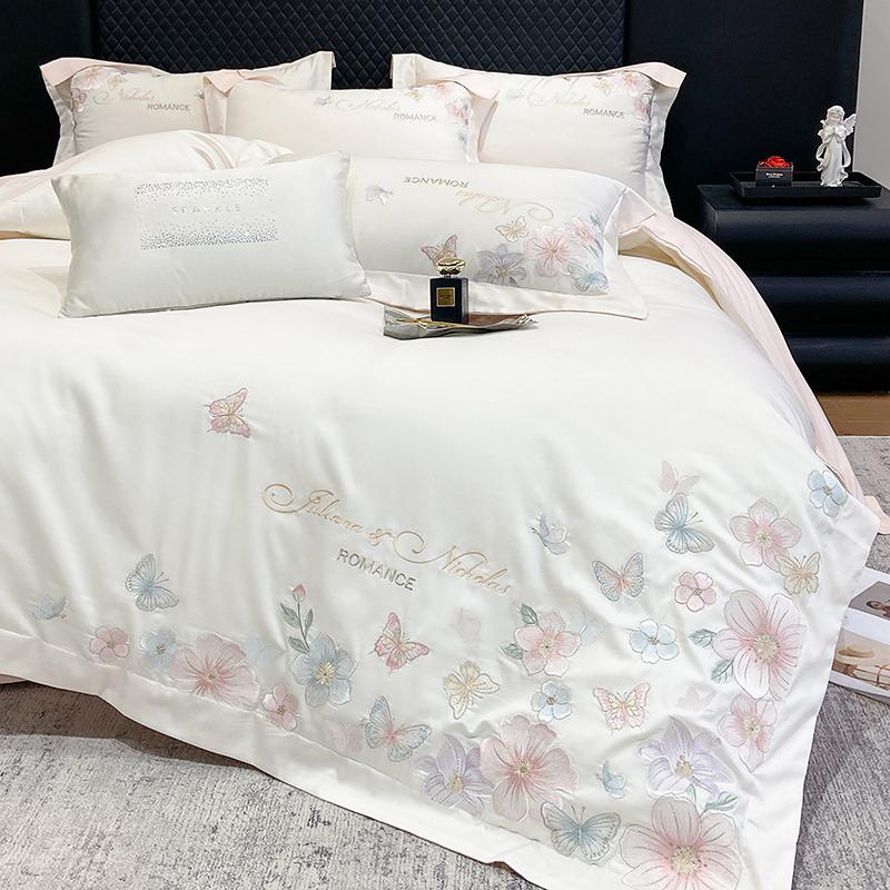 100% Cotton Long-Staple Flannel Embroidery 4-Piece Bedding Set - Mother & Baby Grade, All-Season
