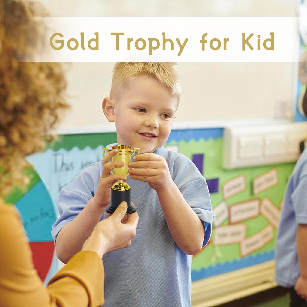 24 Pcs Mini Gold Award Trophy Cup for Kids and Adults, 4 Inch Plastic Trophies for Sports, Party Favors, Tournaments, Competitio