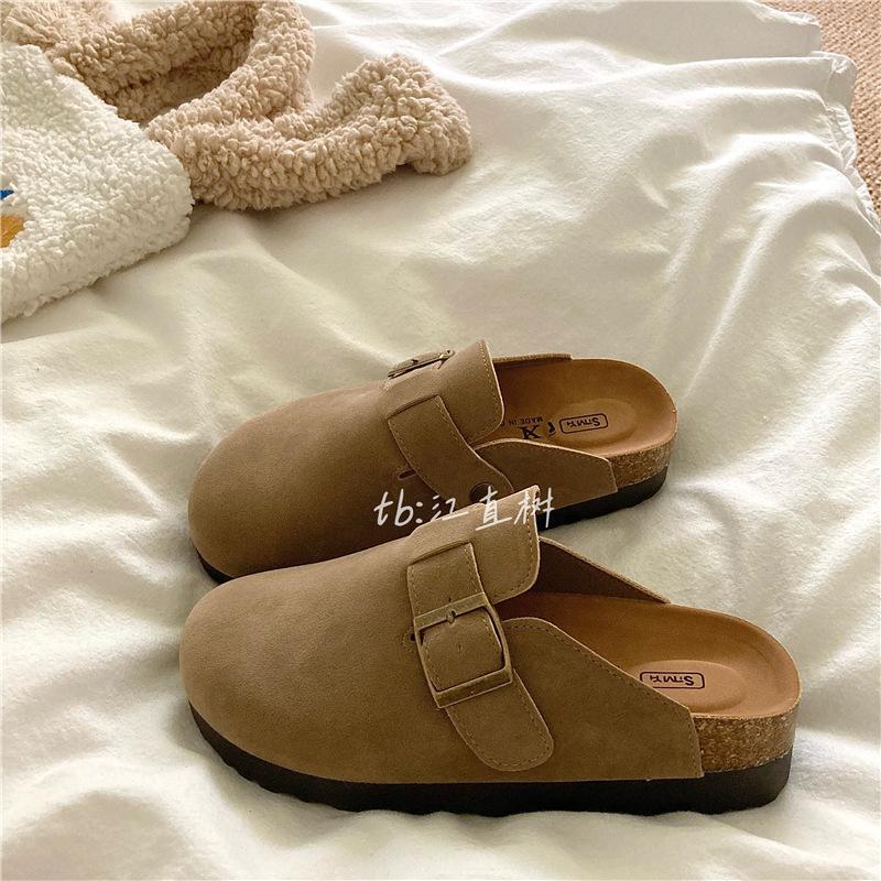 Good Texture Push~! 4cm Thick-soled Heightening Cork Boken Shoes Women's Autumn New Non-slip Bag Head Boken Slippers