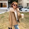 Autumn and winter new leather jacket women's fleece thickened short loose removable imitation unloading fox fur collar pie to overcome