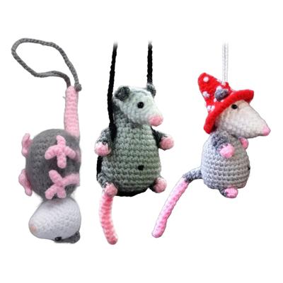 Crochet Opossum Pendant Car Rearview Knitted Hanging Ornament Automotive Interior Charm Decorations for Women Men