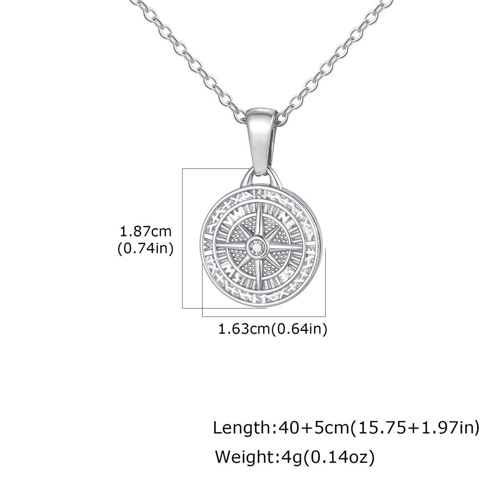 Vintage Classic Compass Pendant Necklaces for Women Men, Hip Hop Fashion Stainless Steel Jewelry Graduation Guide Gift
