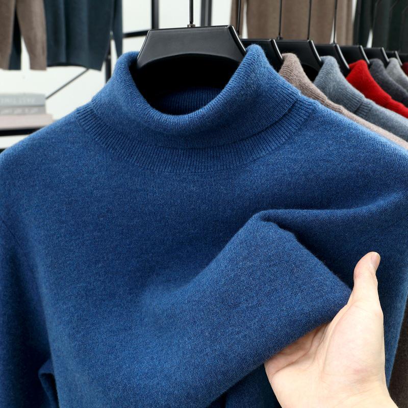 Men's 100% Pure Wool High Neck Loose Sweater - Warm, Thick Autumn/Winter Base Layer 