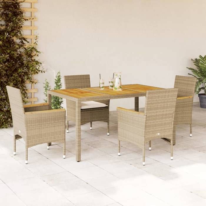 VidaXL Garden Dining Set and Cushions 5pcs Beige Rattan Acacia, Outdoor Dining Set, Furniture of 3278641