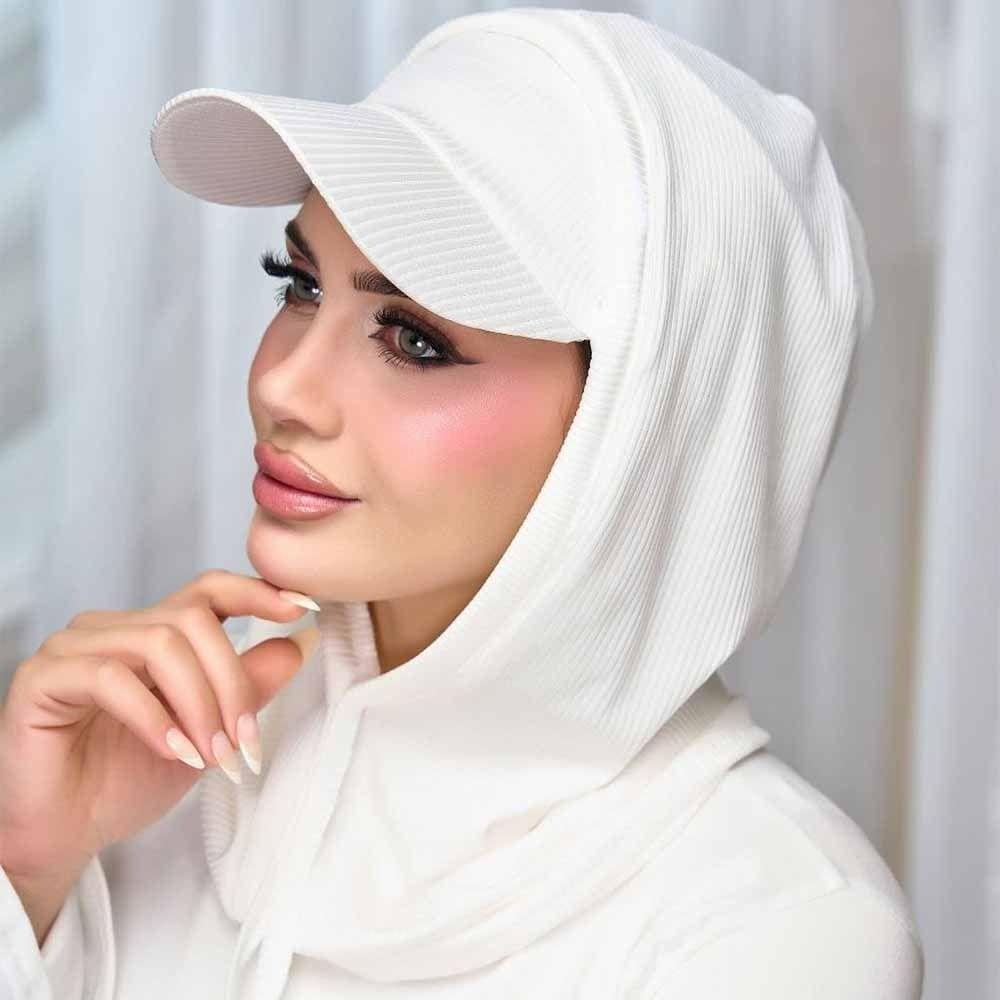 Casual Sun Hat with Hood Solid Color Sun Protection Muslim Headscarf Hat UV Resistant Neck Protection Muslim Turban Cap
