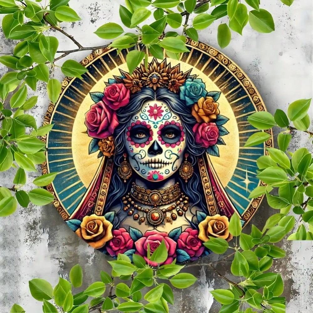 Aluminum Sugar Skeleton Metal Wall Art 8x8 Inch Dia De Muertos Home Decor Halloween