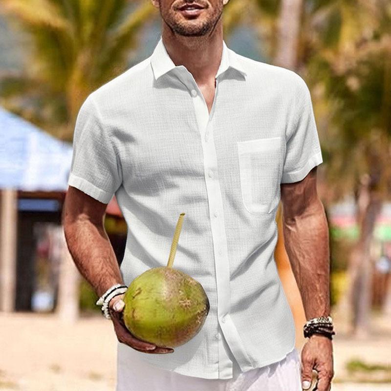 Men’s Plus Size Loose Fit Cotton Linen Short Sleeve Shirt
