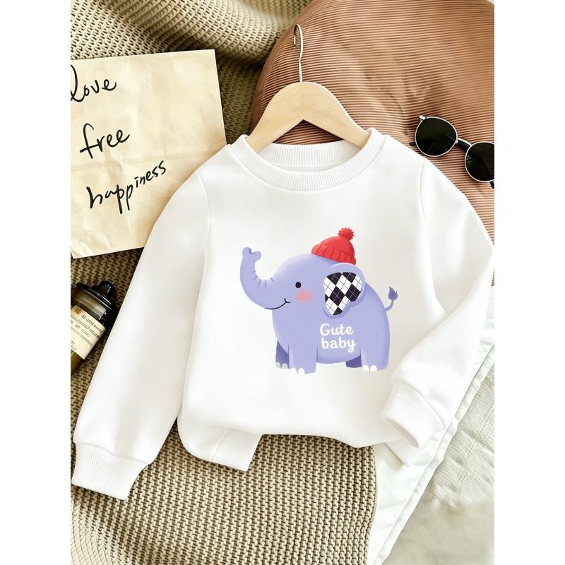 European sizes Cute Elephant Print Kids' Spring Lightweight Round Neck Sweatshirt, Comfortable Design, Great Choice for Outdoor Wear, Ages 0-3