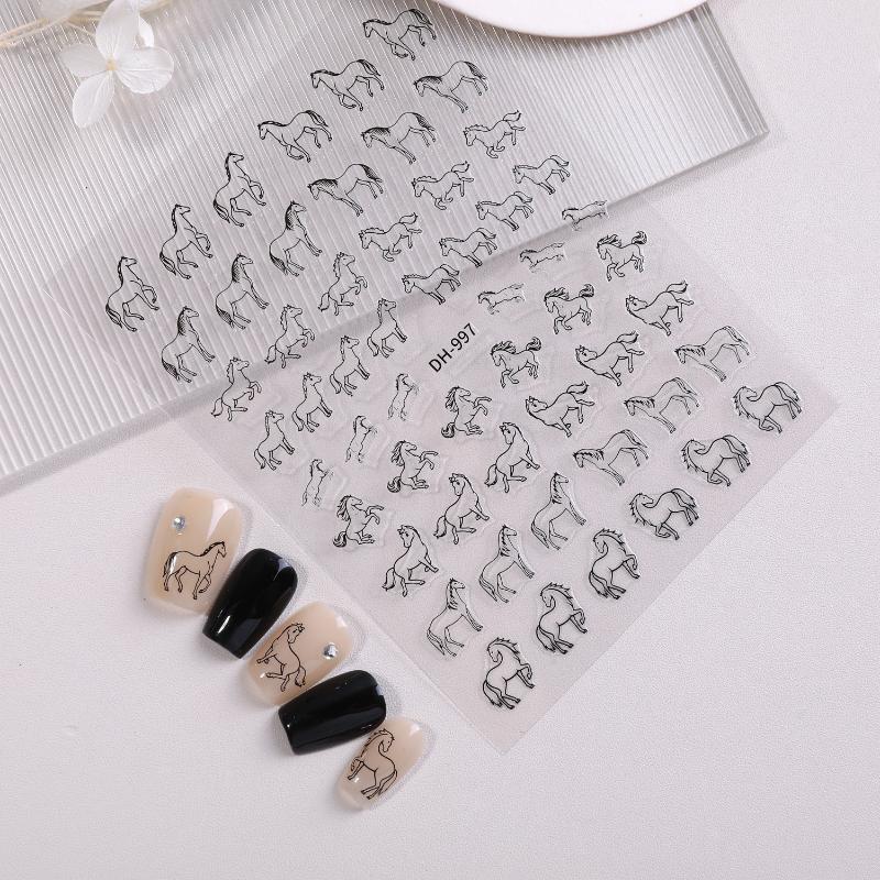 Cute Cartoon Minimally Hand-Painted Pony Nail Stickers Embossed Nail Stickers Diy Nail Art Decoration Manicure Sticker