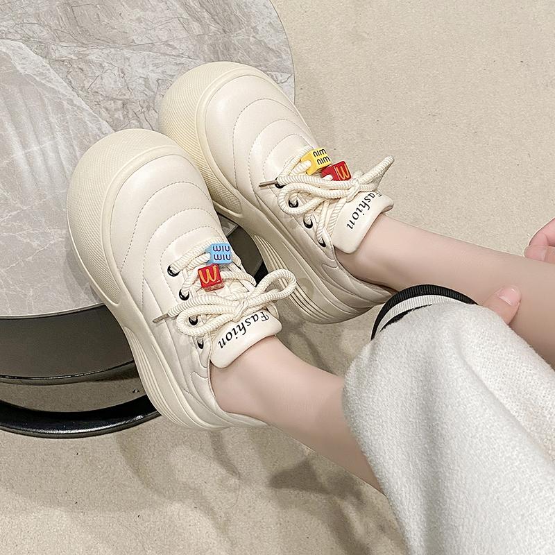 Fashion 7CM Spring Women Chunky Leather Sneakers High Platform Female Trainers Wedge Casual Shoes New Autumn Lace-up Sports Shoes Woman