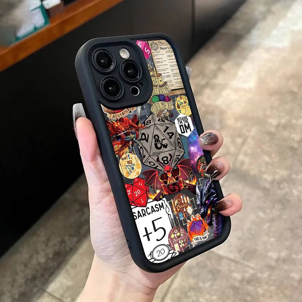 D-Dungeons D-Dragons D-DnDS Phone Case For iPhone 17,16,15,14,13,12,11,Pro,Max,Plus,X,XS,SE4,E,Mini Black Thickened border Case