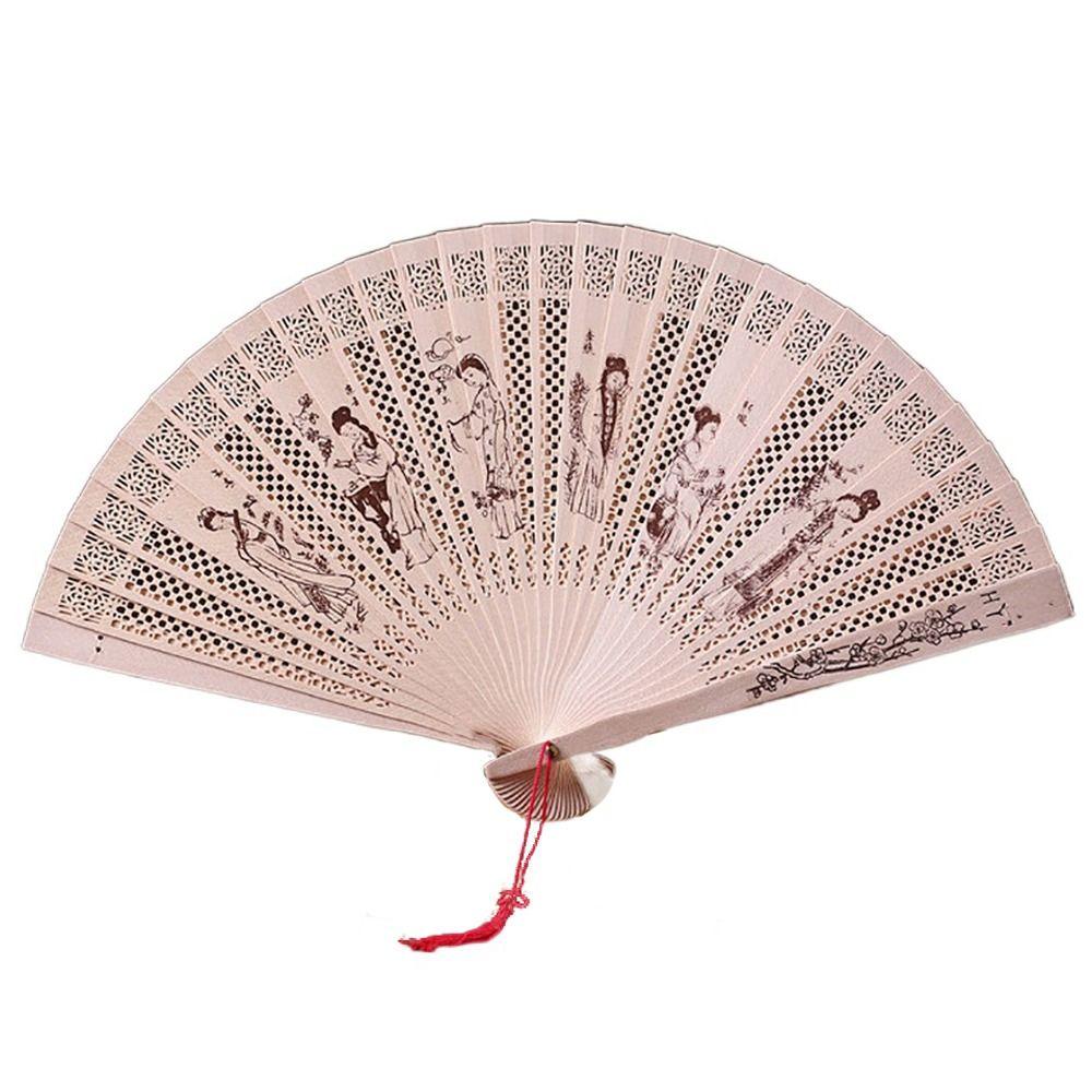 Ventaglio di legno dipinto di sandalo stile cinese retrò ventaglio pieghevole regalo ventaglio pieghevole intagliato vuoto