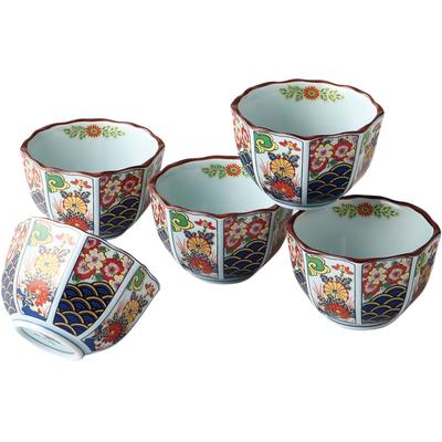 Ale-net Kleines Schalenset, B8,7 x T8,7 x H5,5cm, Nishiki Ko-Imari Seigaiha Muster, Achteckig, Porzellan, Arita-Ware, Hergestellt in Japan