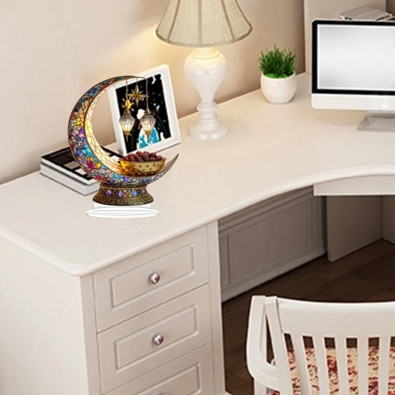 Islamic Eid Mubarak Table Sign 2D Acrylic Moon Lantern Ornament for Ramadans Muslims Festival Tabletop Decors Party Gift