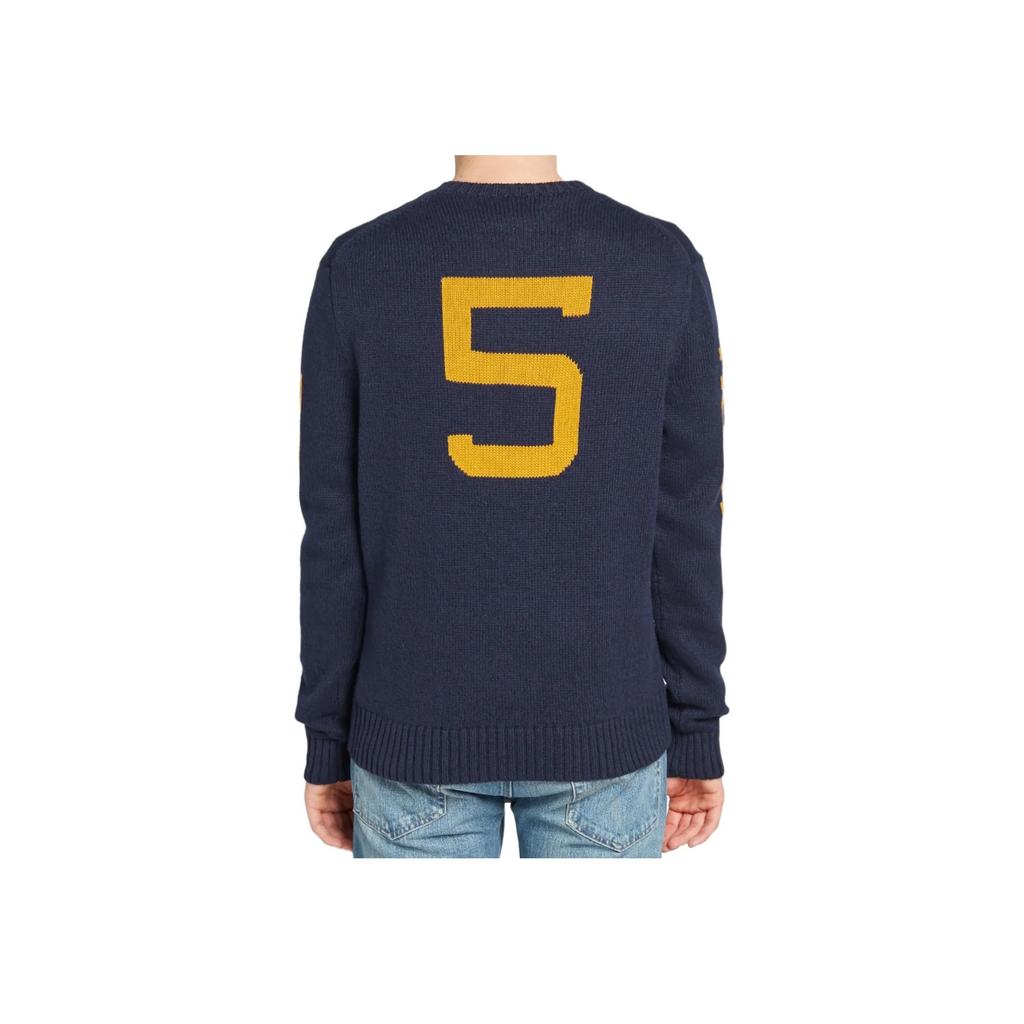 Pulover tricotat Polo Ralph Lauren Bear Rugby Letter brodat cu gât rotund și mâneci lungi pentru bărbați, albastru marin 710749271-001