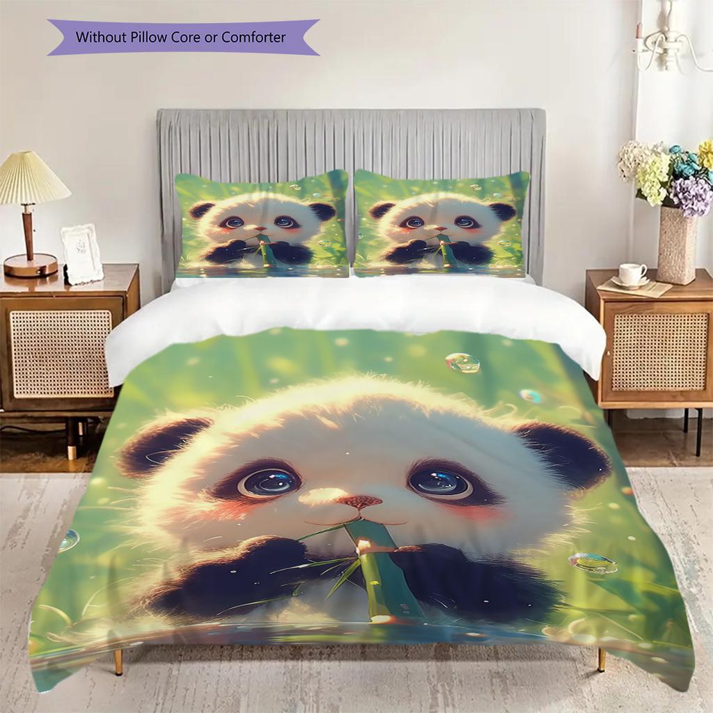 Panda Muster Bettwäsche Steppdecke Set Bettbezug Kissenbezug Heimdekoration Geburtstagsgeschenk (1 Bettbezug + 2 Kissenbezüge, ohne Füllung)