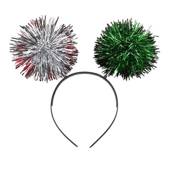 Party-Stirnband, Haarreif mit flauschiger Kugeldekoration, Elastisches Metallfolien-Stirnband für Partys, Cosplay, Halloween-Haare