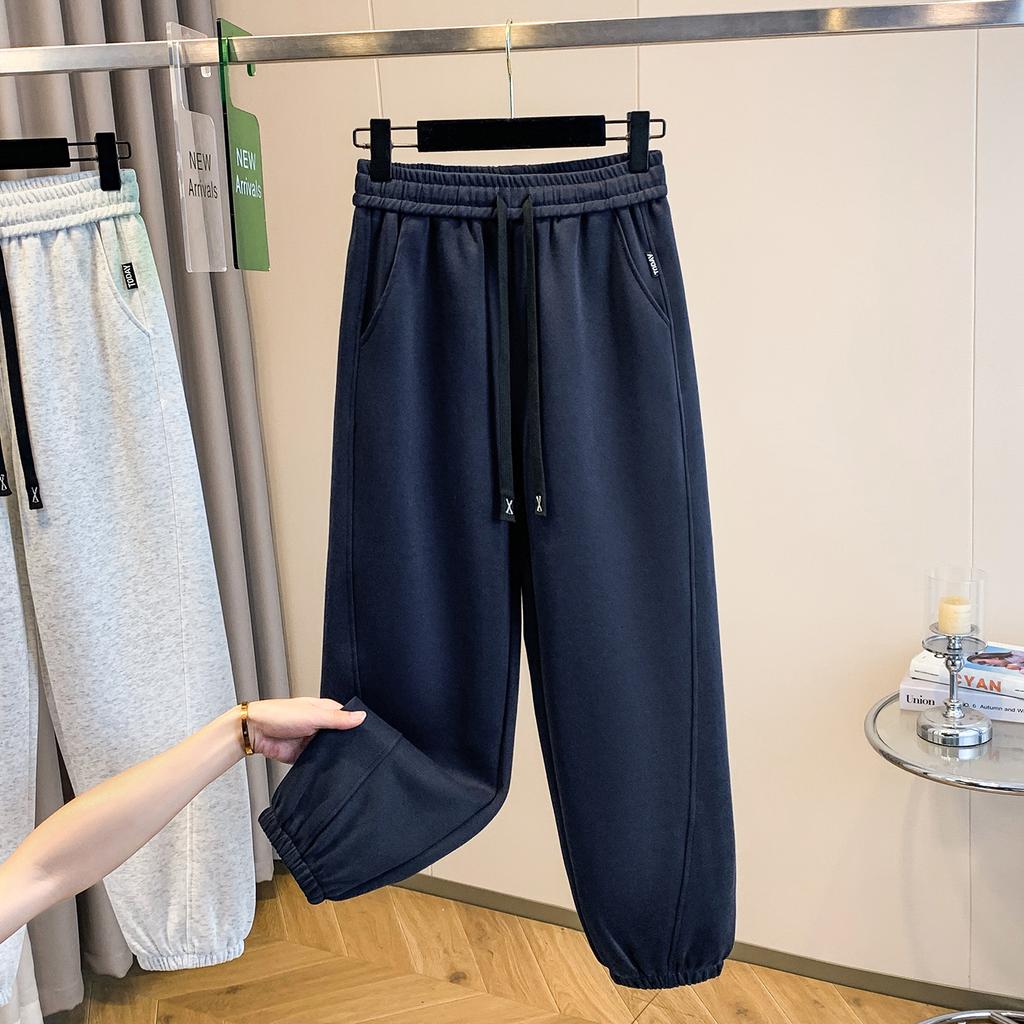 DIMANAF 2025 Plus Size New Long Pants Spring Women Solid Harem Elastic Waist Casual Loose Pants New