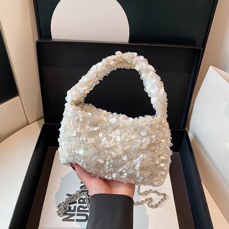 Sommer Ensfarget Paljettglans Skulderveske Casual Kjede Underarmsveske Enkel Stor Kapasitet Kvinnelig Shopping Mote Crossbody-veske