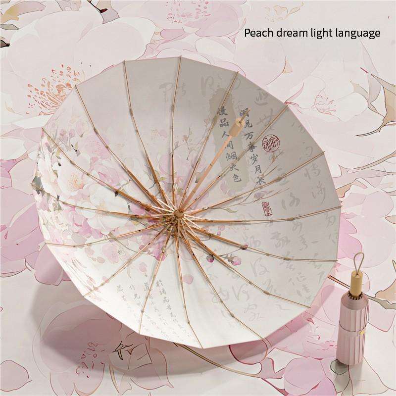 16 Bone Color Glue Parasol Gold Aluminum Alloy Skeleton New Chinese Retro Sun Protection Uv Folding Rain Umbrella