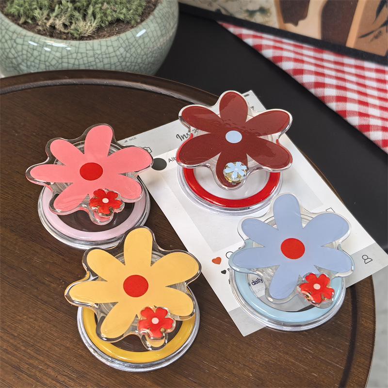 Korean Style Floral Rotating Magnetic Phone Holder with Detachable Telescopic Back Sticker for Hands-Free Viewing, New Model.