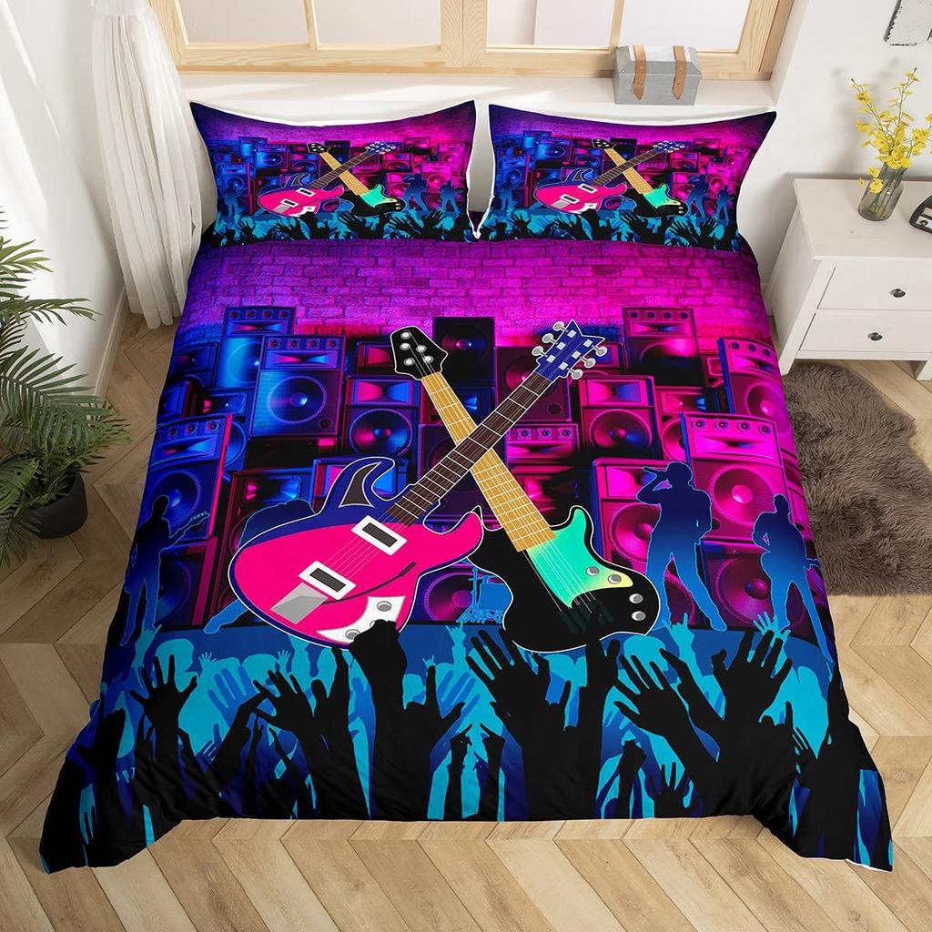 Music Guitar Duvet Cover Digital Printing Set Bedding Decorative Quilt Cover Pillowcase Three-Piece Set