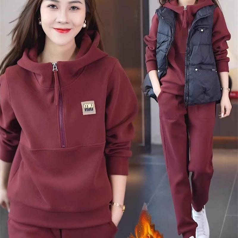 Women's Celebrity Style Fleece-Lined Sportswear Set - Autumn/Winter 2025 Two-Piece Sweatshirt Set