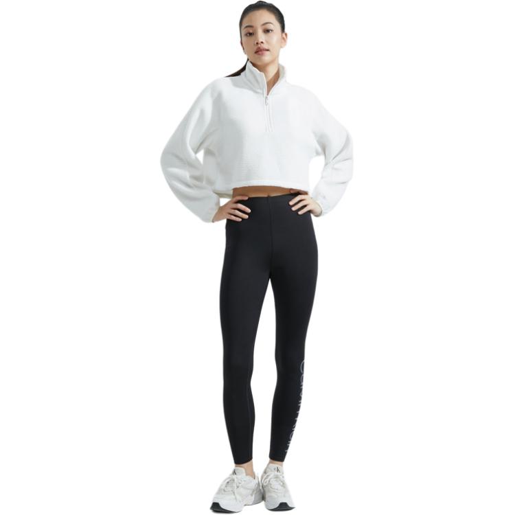 Calvin Klein Solid Color Minimalist Stand Collar Fleece Sweatshirt Women sweatshirt Moonlight-White 4WF3W327100