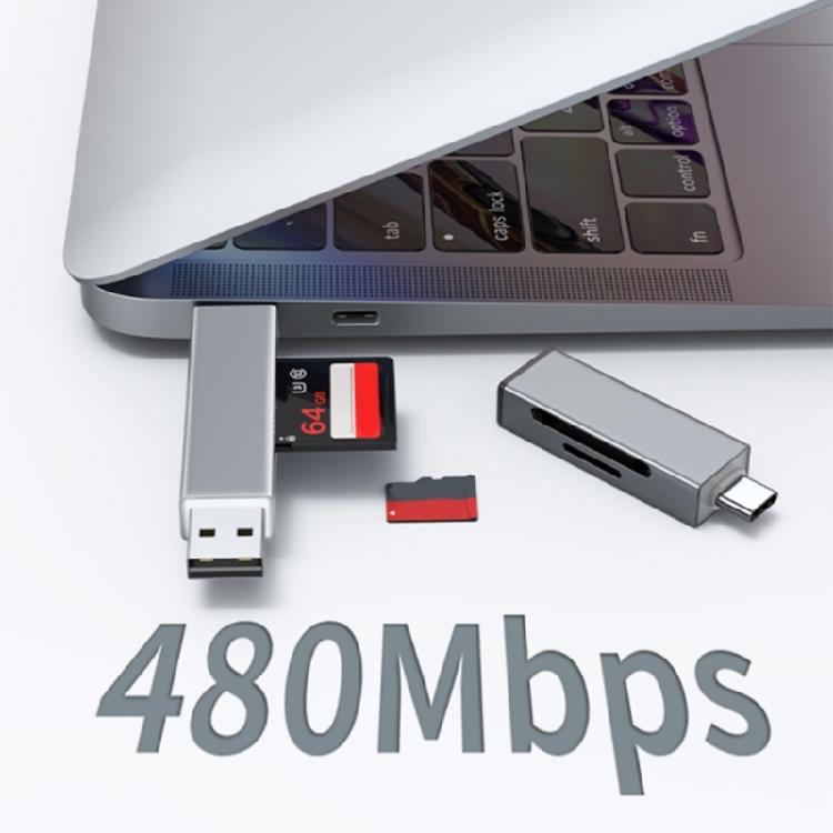 MultiFunctional Aluminum TF Card Reader USB A Type C Double Slot No Driver Required for Business Trip Document Share