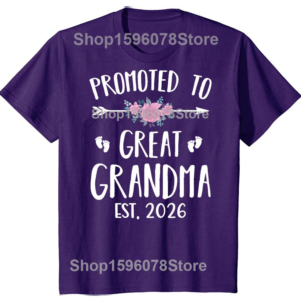 Funny Promoted To Great Grandma Est 2026 Grandmother 100% Cotton T-shirts Fashion Casual Loose Oversized Streetwear T Shirt