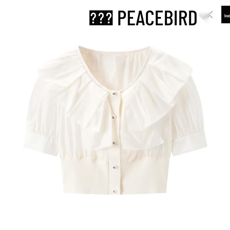 PEACEBIRD Women s Ruffle Collar Short-Sleeve Shirt XL