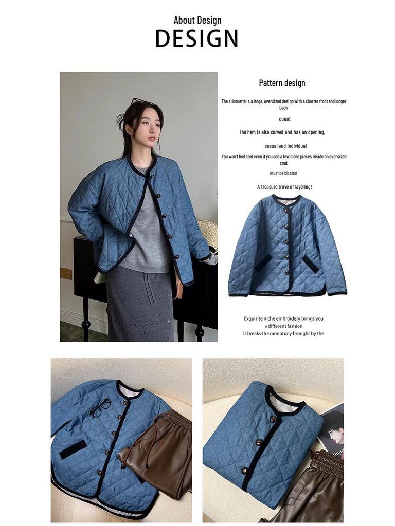 2024 Autumn Song Qian Korean Pure Cotton Quilted Denim Jacket