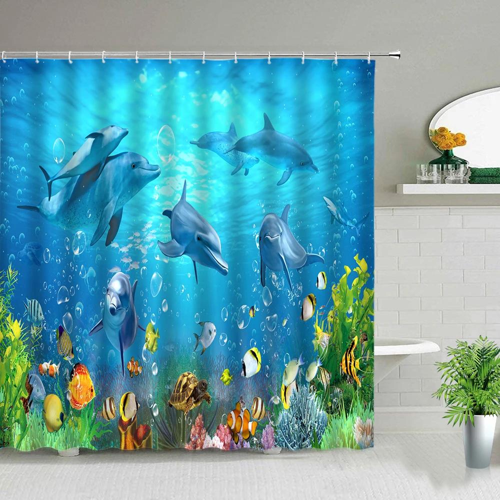 Palm Tree Ocean Scenery Shower Curtains Beach Sea Landscape Waterproof Polyester Fabric Bathroom Decor Bath Curtain with Hooks