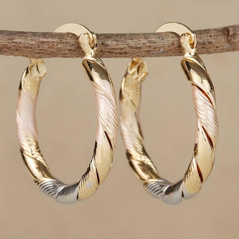 Two-Tone Elegant & Classic Twisted Hoop Earrings, Golden And Silvery Round Hoops, Minimalist Fashion Accessories For Womenry