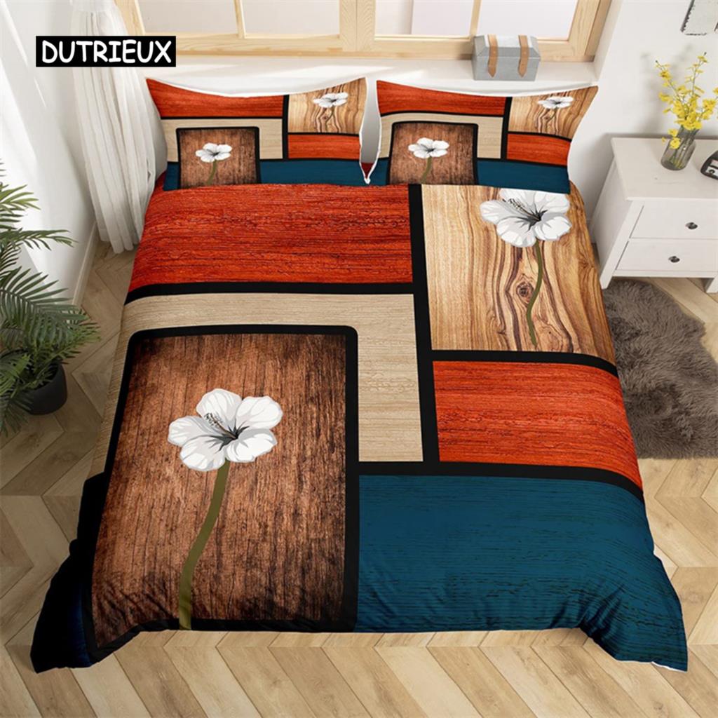 

Red Rose Floral Bed Cover King Size Vintage Wooden Flowers Bed Ensemble Polyester Fabric Romantic Style Comforter Cover Geometric Bedspread Cover EU single(135x200cm)