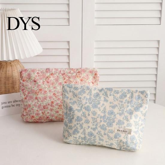 Compact Travel Case Floral Cotton Makeup Bag, Large Capacity Toiletry Bag with Multi Portable Beauty Storage Compartments, Cute Skincare Cosmetic