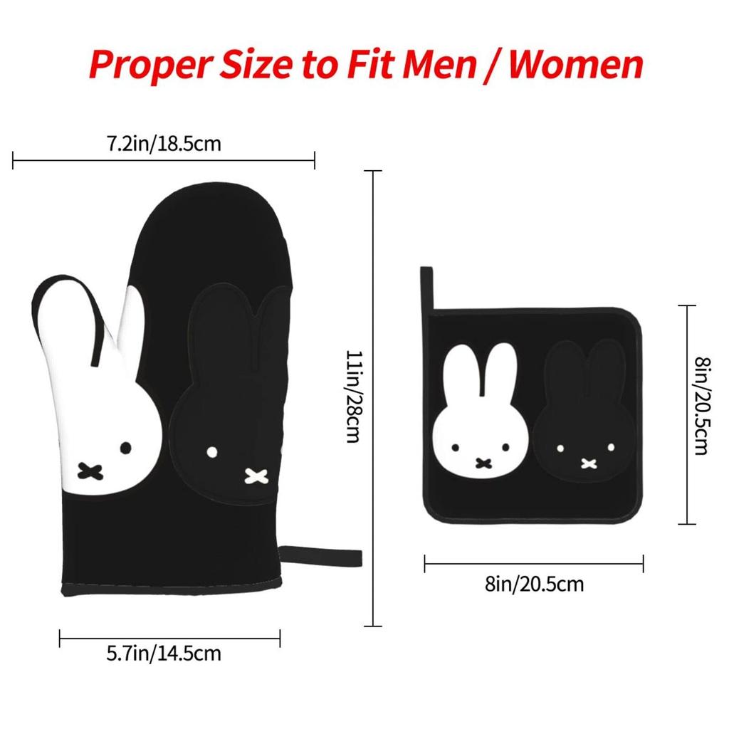 Miffy Pot Holders and Oven Stylish and Cute Oven Mitts with Scalding and Set of Kitchen Gloves for Left and Right Unisex Heat-Resistant Mitts,