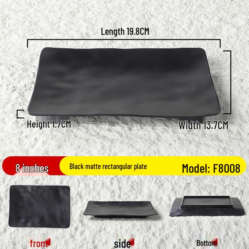 Black Matte Melamine Rectangular Plate – Ideal for BBQ, Grilling, Hot Pot, Restaurant, or Buffet Side Dishes