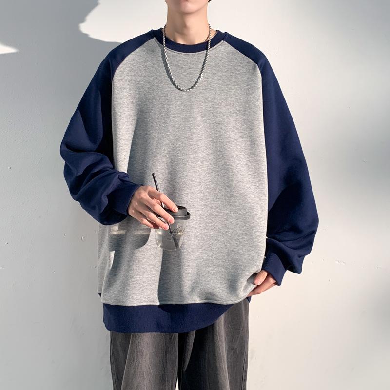 Men's Sweater Spring and Autumn Loose Casual Crew Neck Color Matching Top Men's Pullover Long-sleeved Bottoming Shirt