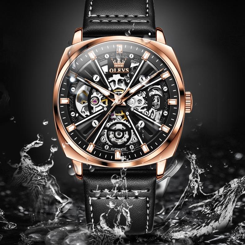 OLEVS Men's Mechanical Watch Tourbillon Hollow Dial Waterproof Watch