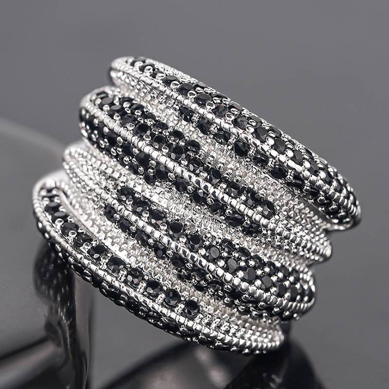 

Huita Hiphop Women Rings Inlaid Black Sparkling Cubic Zirconia Special Party Accessories Copper Color Charming Unique Zircon 7