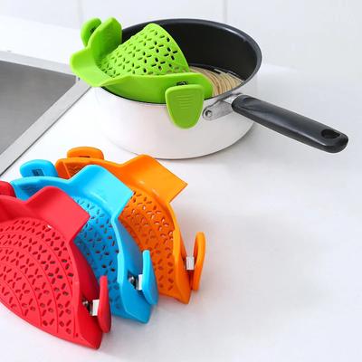 Colino da cucina in silicone, clip, griglia di scolo per pentole, ciotola, imbuto, riso, pasta, verdura, frutta, lavaggio, scolapasta, filtro antiscottatura